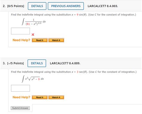 Solved Find The Indefinite Integral Using The Substitution Chegg