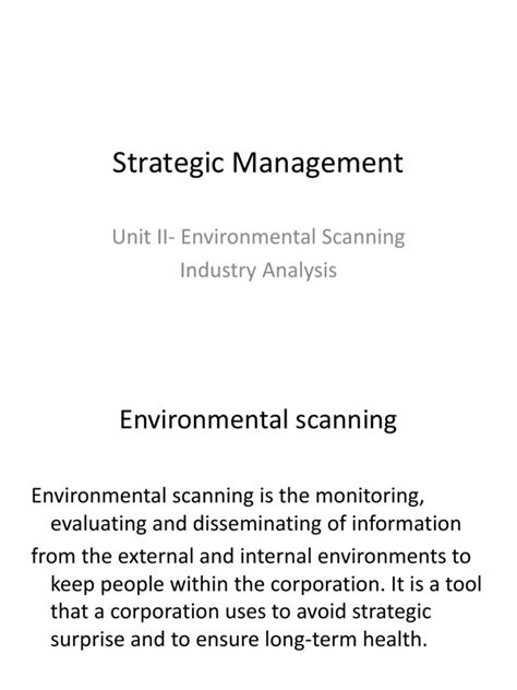 Strategic Management Unit Ii Environmental Scanning Industry Analysis