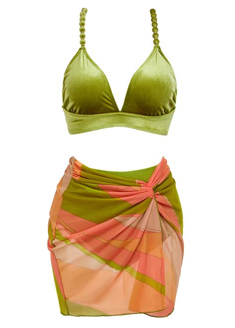 Geometric Print Mesh Avocado Green Bikini Set Rosewe USD 35 98