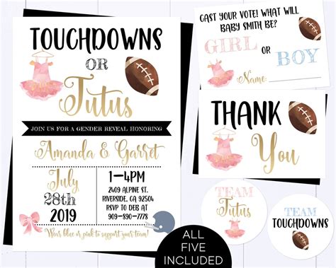 Touchdowns And Tutus Gender Reveal Invitation Football And Tutu Gender