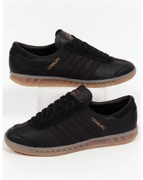 Adidas Hamburg Leather Trainers Black/gum,Originals, mens | 80s Casual