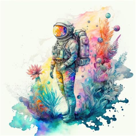 Arte Abstracto De Astronauta En Traje Espacial Acuarela Pintura Fondo