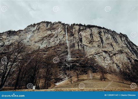 Waterfall in Lauterbrunnen, Switzerland. Winter Landscape. Stock Image ...