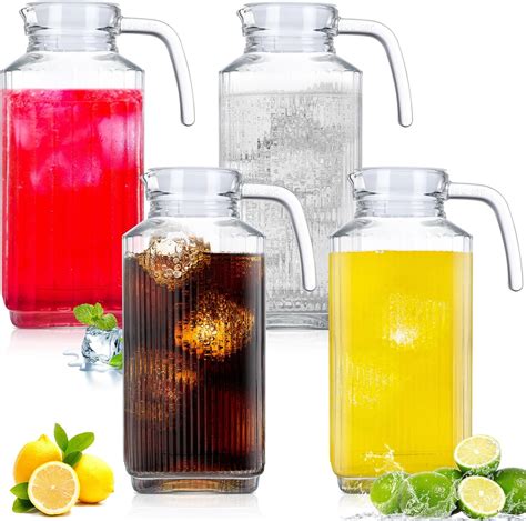 Gejoy 4 Pieces 60 Oz Glass Pitcher With Lid Fridge Pitcher