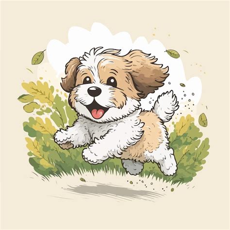 Lindo Bebé Perro Juego Ilustración Caricatura Vector Premium