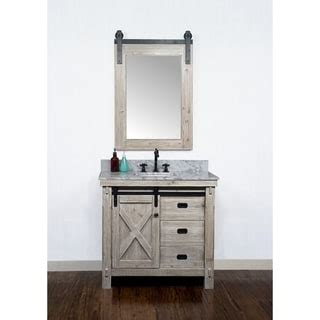 Rustic Solid Fir Barn Door Style Single Sink Vanity With Marble Or