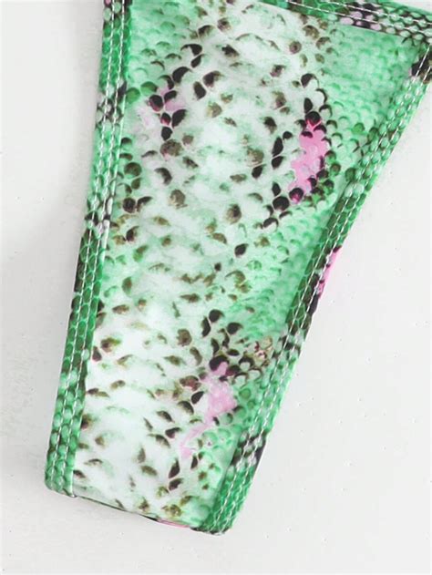 Shein Swim Sxy Snakeskin Print Halter Triangle Bikini Swimsuit Shein Usa