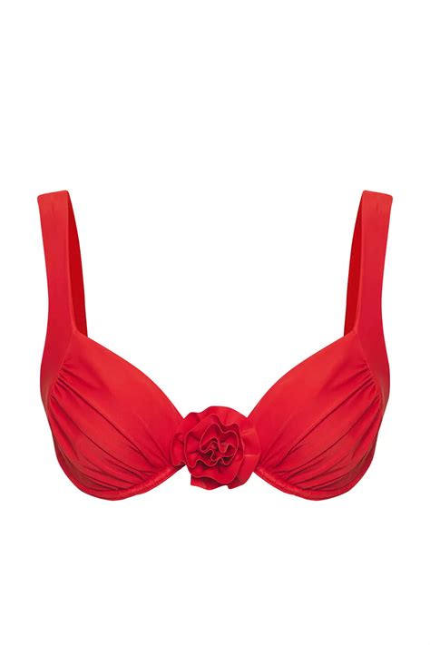 Buy Trendyol Red Balconette Floral Applique Bikini Top Online Zalora Malaysia