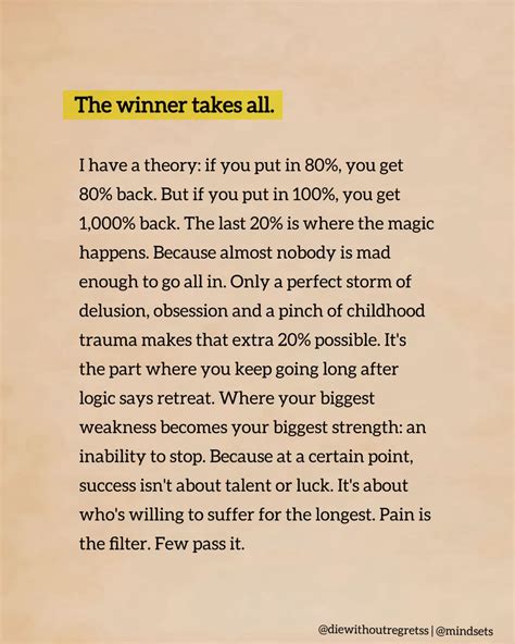 Mindsets - 🙌🪐🍀 The winner takes all. I have a theory: if you put in 80%