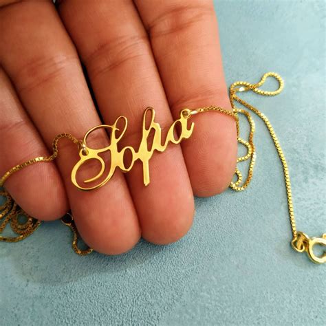 Solid Gold Nameplate Custom K Necklace Nameplate Pendant Etsy