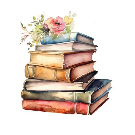 Premium AI Image | a watercolor of a small stack of books