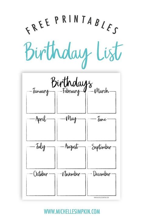 Free Printable Birthday List