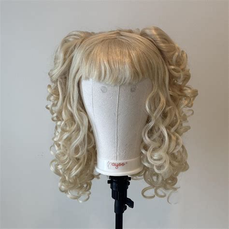 Blonde Curly Wig With Sewn In Pigtails And Bangs Depop