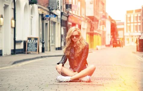 Wallpaper Girl Street Sneakers Glasses Jacket Blonde Girl Model For Mobile And Desktop