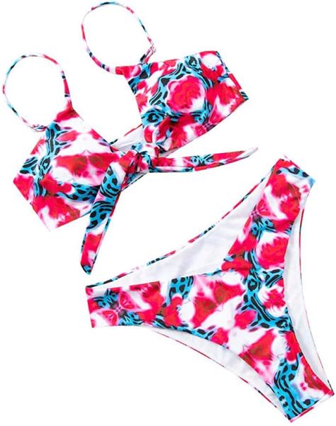 BJNE Trajes de baño de Las Mujeres Traje de baño Bikini Floral con Nudo en el Pecho Sexy Imagen