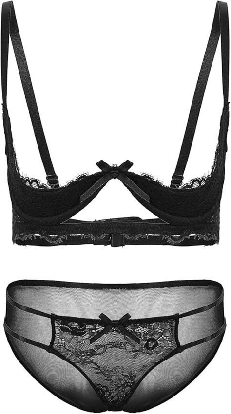 Kaerm Damen Spitze Dessous Set Transparent Unterwäsche Träger BH Offene