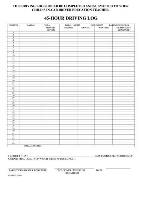 Top 6 Driving Hours Log Free To Download In Pdf Format