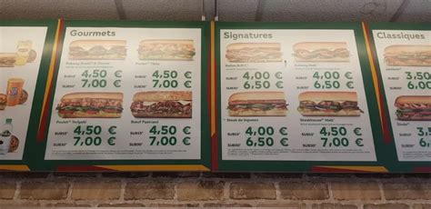 Subway Menu Et Tarifs Actualis S France Carte Menu Prix