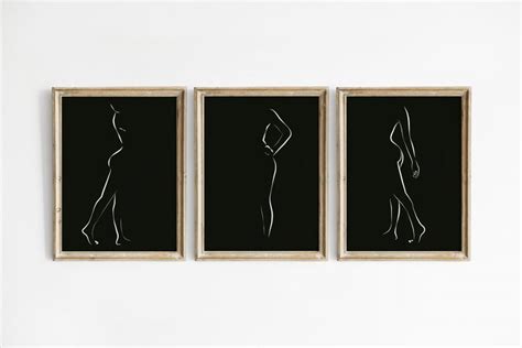 Female Body Line Art Triptych Body Line Art Nude Woman Poster Naked Female Body Digital Art