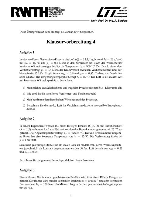 Bungen Klausurvorbereitung Aufgaben Musterl Sung Univ Prof