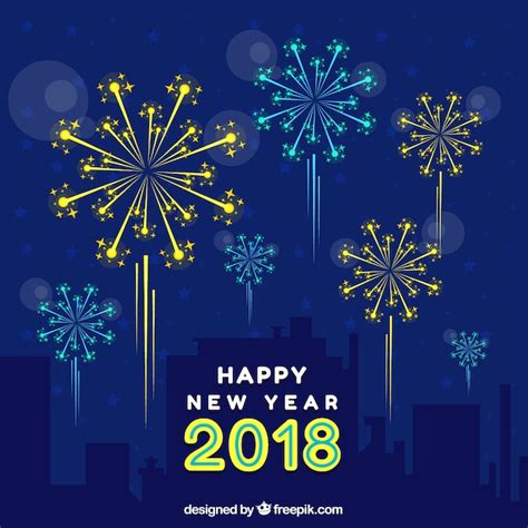 Free Vector | Happy new year background with flat blue and yellow fireworks