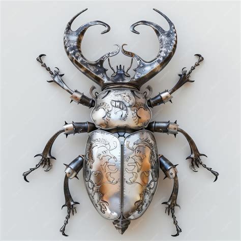 Metal spring handcraft stag beetle with large mandibles and a coiled