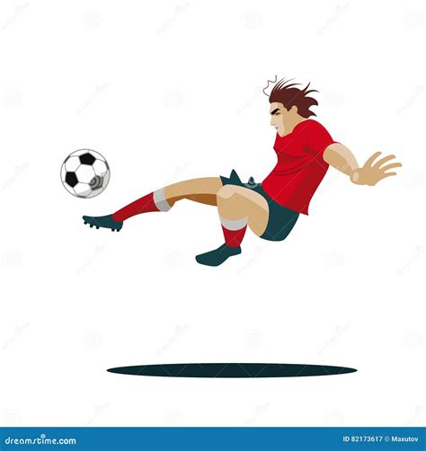 Jugador De Fútbol Que Golpea La Bola Con El Pie Ilustración del Vector