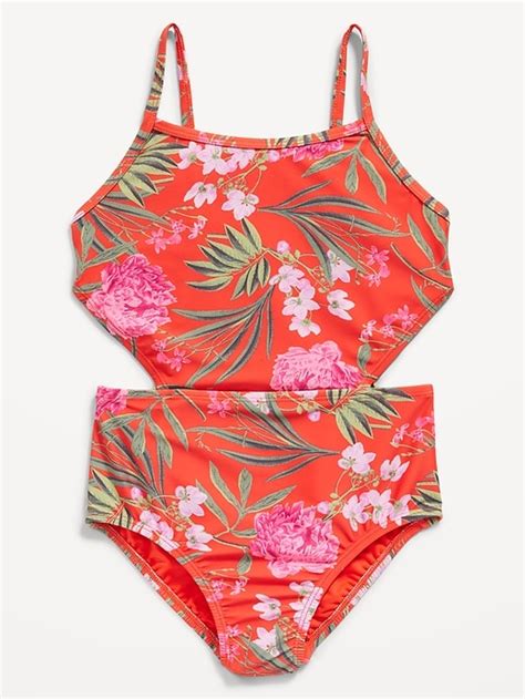 Printed Side Cutout One Piece Swimsuit For Girls Old Navy