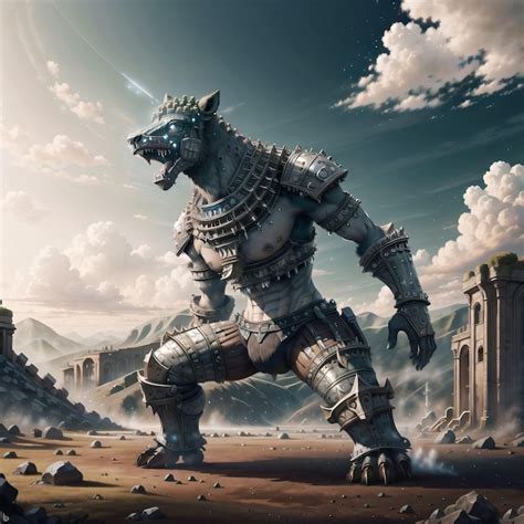 premium ai image  giant wolf   mountain   background