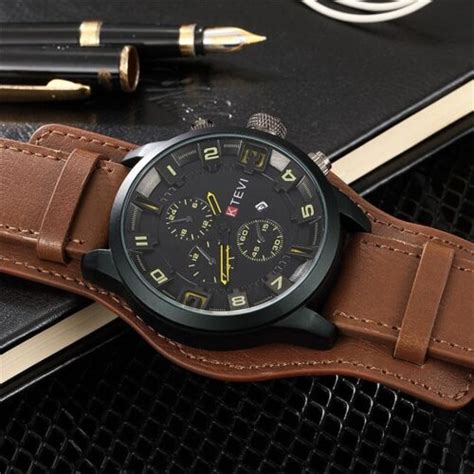 Montre Sport Luxe Homme Décontractée Quartz Date Etanche Cuir Marron ...