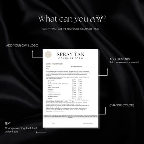 Spray Tan Forms Spray Tanning Consultation Form Spray Tanning Editable