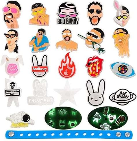 21 Piece Bad Bunny Glow In The Dark Shoe Charms For Clog Sandals With