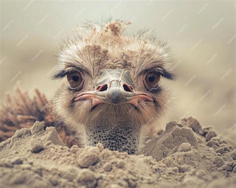 Premium Photo | Ignoring Problems Ostrich Immersed in Sand with Head