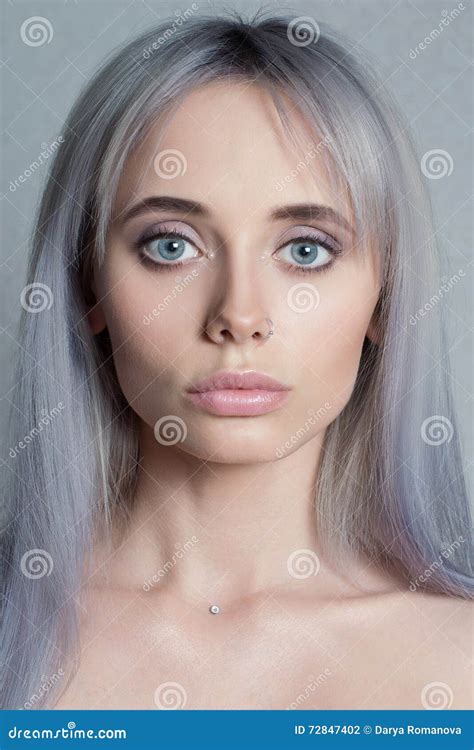 Portrait Of Beautiful Woman With Nude Make Up Stock Photo Image Of Female Close