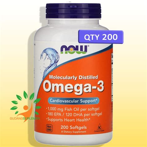 NOW Omega-3 Molecularly Distilled 200 Softgels - Omega3 Omega 3 EPA DHA ...