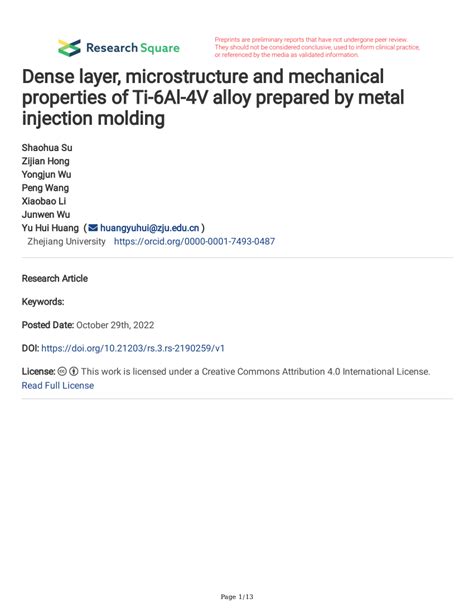 PDF Dense Layer Microstructure And Mechanical Properties Of Ti 6Al