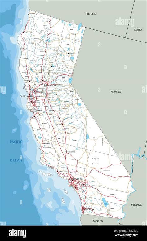 High detailed California road map with labeling Stock Vector Image ...