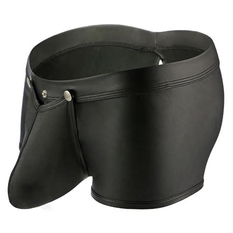 Sexy Lingerie Masculina Gay Falso Calcinha De Couro Hip Oco Aberto Virilha Boxer Briefs Shorts