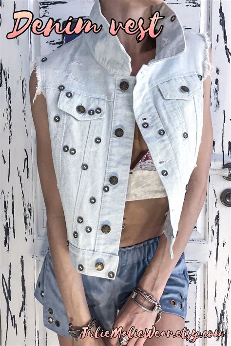 Steampunk Vest Punk Rock Vest Denim Crop Vest Music Festival Etsy In