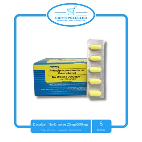 Decolgen No Drowse 25mg 500mg 5 Tablets