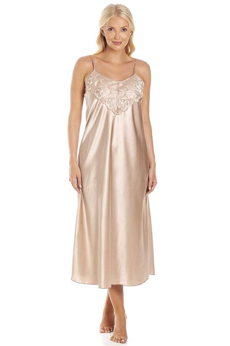 Camille Womens Luxury Mocha Thin Strap Lace Satin Chemise Camille From Camille Lingerie Uk
