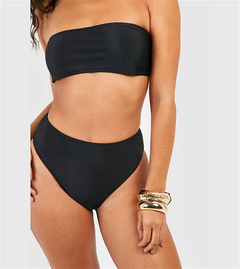 Buy Boohoo 2 Pack Print And Plain Bandeau Bikini Set In Black 6thStreet Saudi Arabia