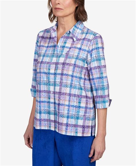Alfred Dunner Womens Classics Endearing Plaid Button Down Top Macys