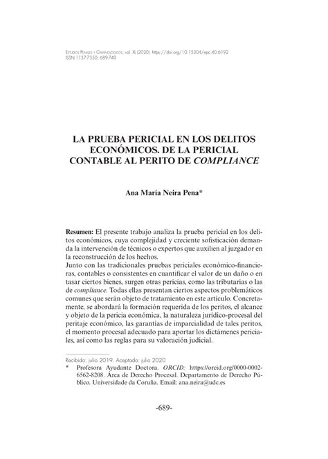 Pdf La Prueba Pericial En Los Delitos Econ Micos De La Pericial