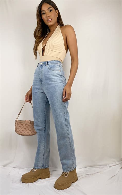 Body dos nu bandage nude côtelé à empiècement en V PrettyLittleThing FR