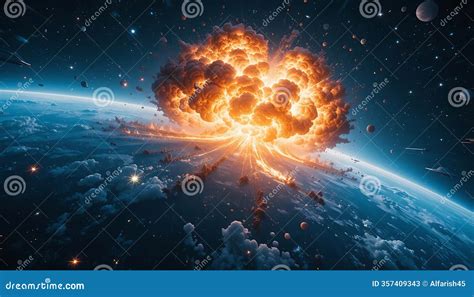 Massive Space Explosion Near Planet, Sci-Fi Artwork Stock Illustration ...