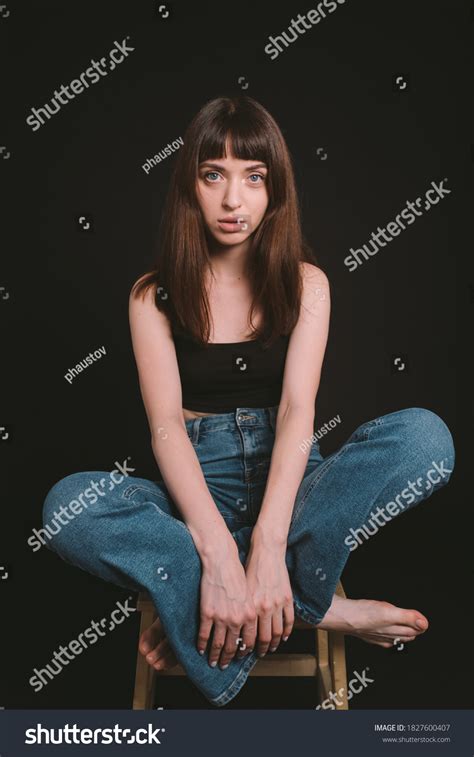 Studio Portrait Pretty Barefoot Brunette Woman Stock Photo Shutterstock