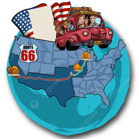 Route 66 Cartoon Map Earth Worn Folder Png Transparent 53 Off