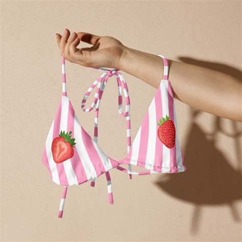 Strawberry Bikini Top Ecofriendly String Bikini Aesthetic Bikini