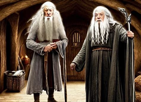 Gandalf Standing With Frodo In Bag End Bag End In The Stable